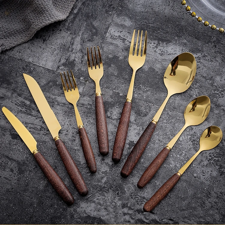 Custom Made Portable Outdoor Travel Flatware Wooden handle gold plated target Knife Fork Spoon Cutlery flatware Set, Natural color
Custom Made Portable Outdoor Travel Flatware Wooden handle gold plated target Knife Fork Spoon Cutlery flatware Set, Natural color