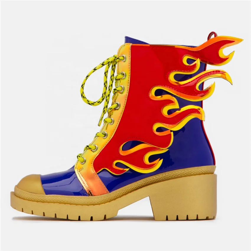 Top Sale Lace Up Thick Sole Cosplay Short Booty For Lady Cartoon Fire Color Block Chunky Heel Mirror Big Size Women Ankle Boots, Blue
Top Sale Lace Up Thick Sole Cosplay Short Booty For Lady Cartoon Fire Color Block Chunky Heel Mirror Big Size Women Ankle Boots, Blue