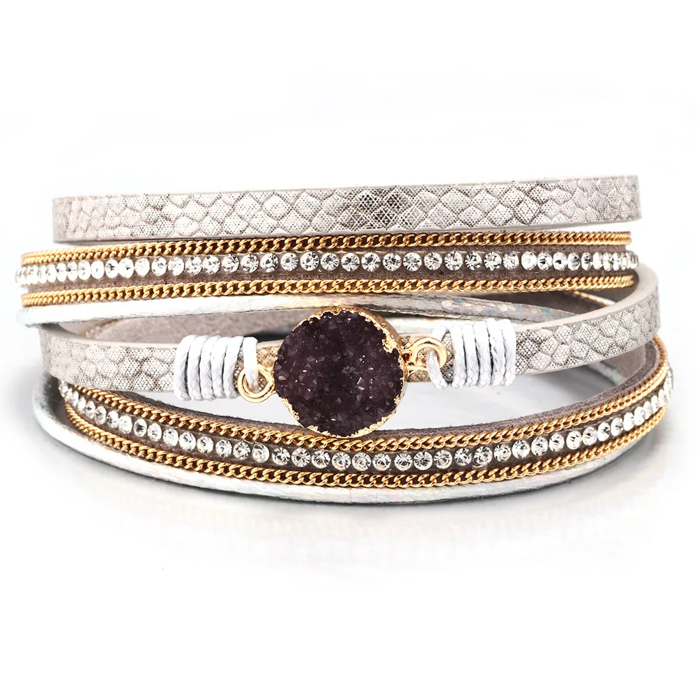Magnet Clasp Gray Druzy Wrap Bracelet Rhinestone and Multilayer Leather Bracelet, As pictures
Magnet Clasp Gray Druzy Wrap Bracelet Rhinestone and Multilayer Leather Bracelet, As pictures
