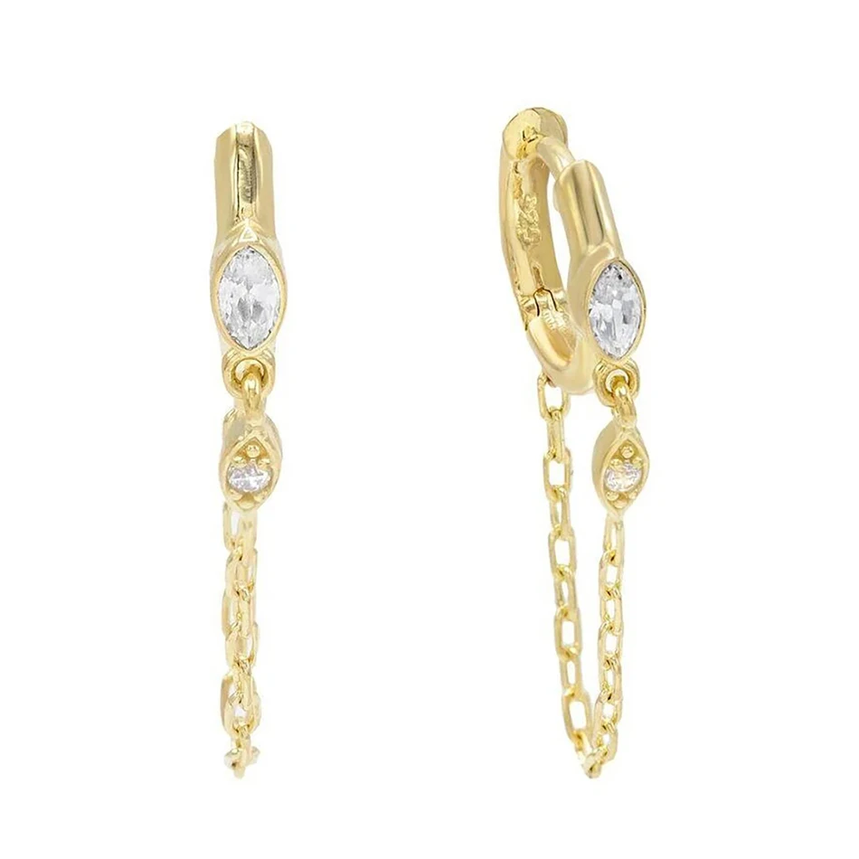 Wholesale 925 Sterling Silver 14k Gold Plated Chain Huggies Hoop Earrings With Clear CZ
Wholesale 925 Sterling Silver 14k Gold Plated Chain Huggies Hoop Earrings With Clear CZ