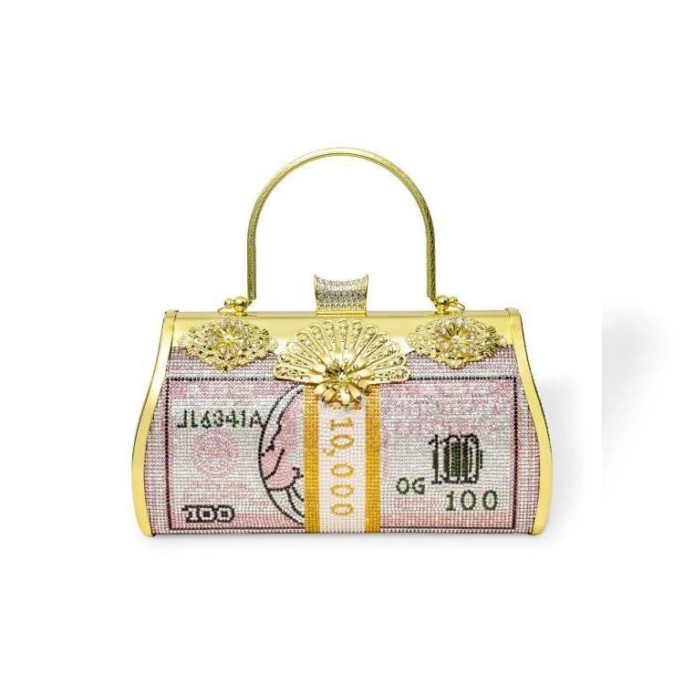 Unique designer money bag clutch bling diamond evening purse rhinestone money design clutch purse with golden color, Customized
Unique designer money bag clutch bling diamond evening purse rhinestone money design clutch purse with golden color, Customized