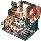 DIY Pink Cafe Model House Hand-assembled Toy Gifts Parent-child Interactive Role Playing Entertainment Doll House