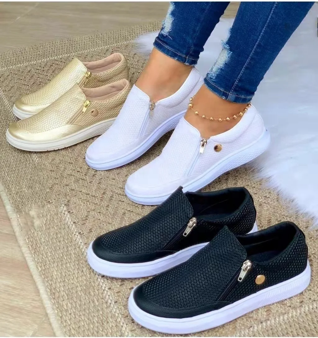 Ladies Shoes Zapatos Casual Para Mujer Walking Style Sport Shoes For Women With Zipper, White,gold,black
Ladies Shoes Zapatos Casual Para Mujer Walking Style Sport Shoes For Women With Zipper, White,gold,black