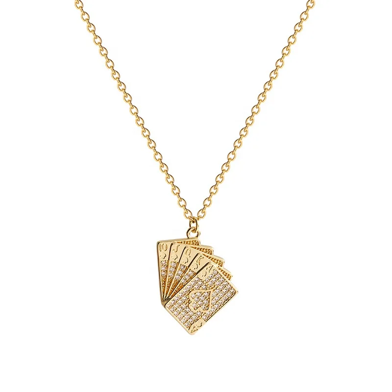 New Arrived 2022 Stainless Steel Kewelry 10 J Q K A Plated 18K Gold Playing Cards Necklace
New Arrived 2022 Stainless Steel Kewelry 10 J Q K A Plated 18K Gold Playing Cards Necklace
