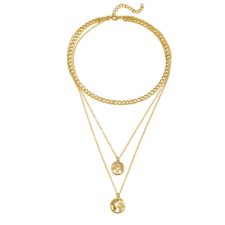 Long Multi Layer 18k Gold Plated Chunky Chain Choker Necklace Hollow Tree of life Map Pendant Necklace
Long Multi Layer 18k Gold Plated Chunky Chain Choker Necklace Hollow Tree of life Map Pendant Necklace