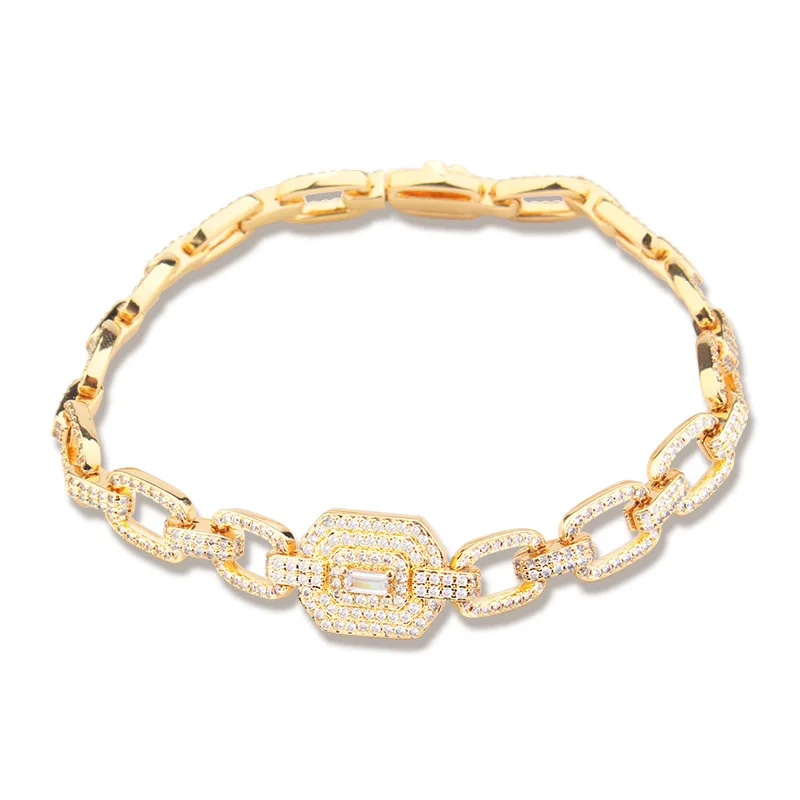 European Simple Fine Jewelry Hips Hops Geometric Square Cubic Zirconia Link Chain Bracelet Bling Iced Out Rapper Chain Bracelet
European Simple Fine Jewelry Hips Hops Geometric Square Cubic Zirconia Link Chain Bracelet Bling Iced Out Rapper Chain Bracelet