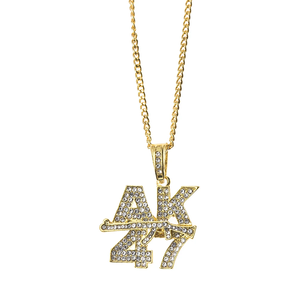 Gold and silver inlaid with diamond letters AK47 grab alloy pendant necklace necklace long chain personality necklace jewelry
Gold and silver inlaid with diamond letters AK47 grab alloy pendant necklace necklace long chain personality necklace jewelry