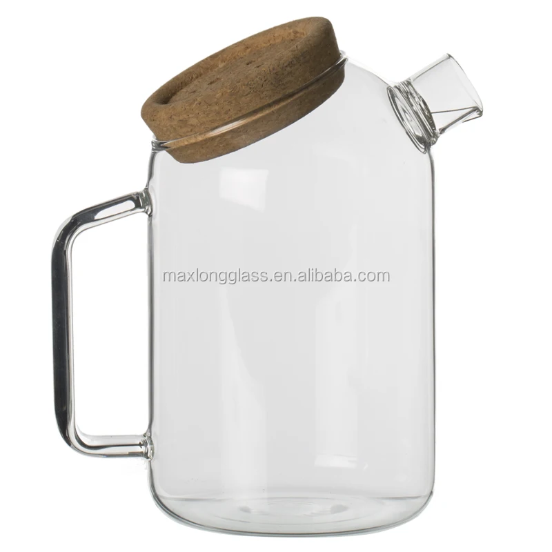 eco-friendly glass tea pitcher heat resistant cork lid 1000ml