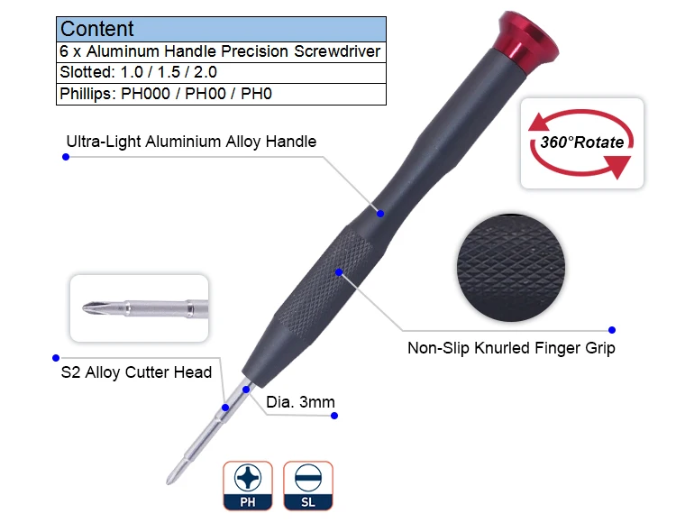 6Pcs Precision Mobile Phone Repairing Tools Kit Phillips Slotted Screwdriver Set