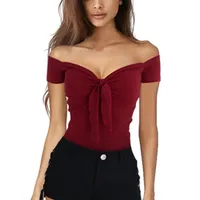 wholesale xxl size slim off the shoulder t shirts tie sexy women tops and blouses YY10258
wholesale xxl size slim off the shoulder t shirts tie sexy women tops and blouses YY10258