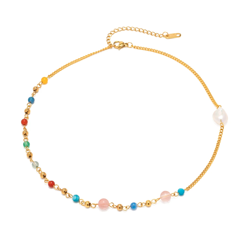 18K Gold Plated Stainless Steel Jewelry Gift Candy Color Natural Stone Freshwater Pearl Choker Necklace
18K Gold Plated Stainless Steel Jewelry Gift Candy Color Natural Stone Freshwater Pearl Choker Necklace
