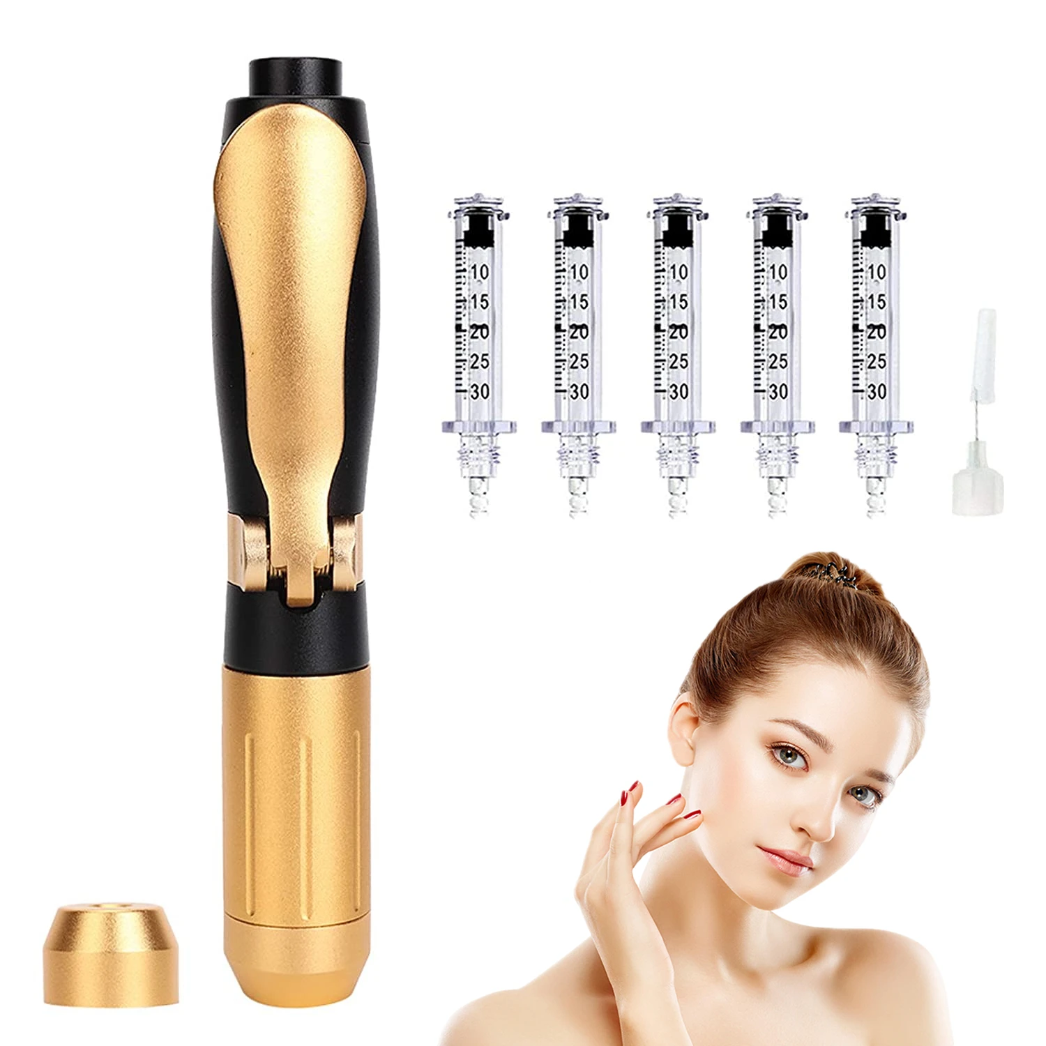 Free shipping Double head 0.3ml 0.5ml needle free universal hyaluron pen for home use, Black + gold
Free shipping Double head 0.3ml 0.5ml needle free universal hyaluron pen for home use, Black + gold