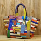 Women's Multicolor Boston Bag Genuine Leather Colorful Large Tote Handbag Purse bags women handbags