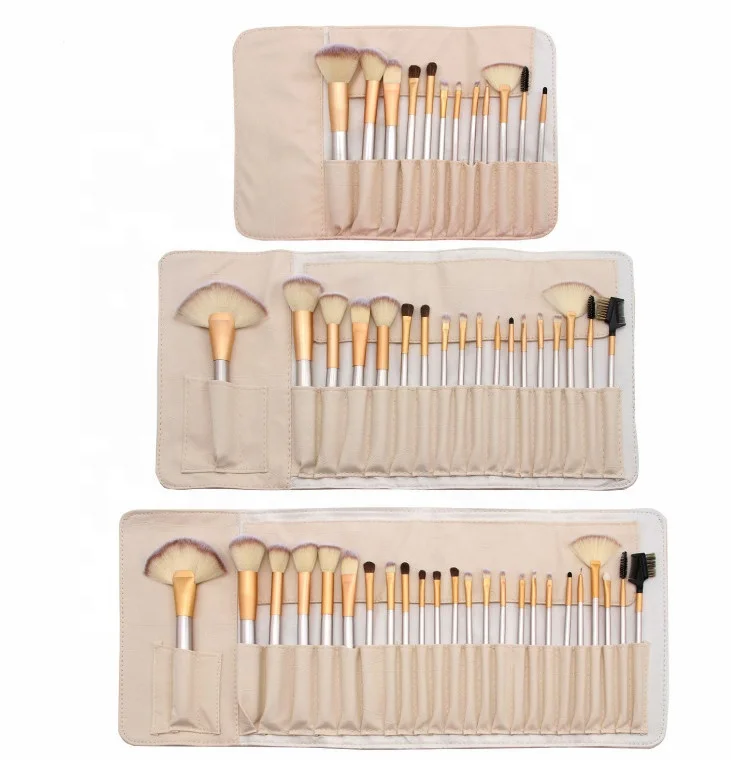 

Professional High Quality 12/18/24pcs Champagne Color Detail Eyeshadow Brush Private Label Makeup Brush Set PU Bag, Customized color