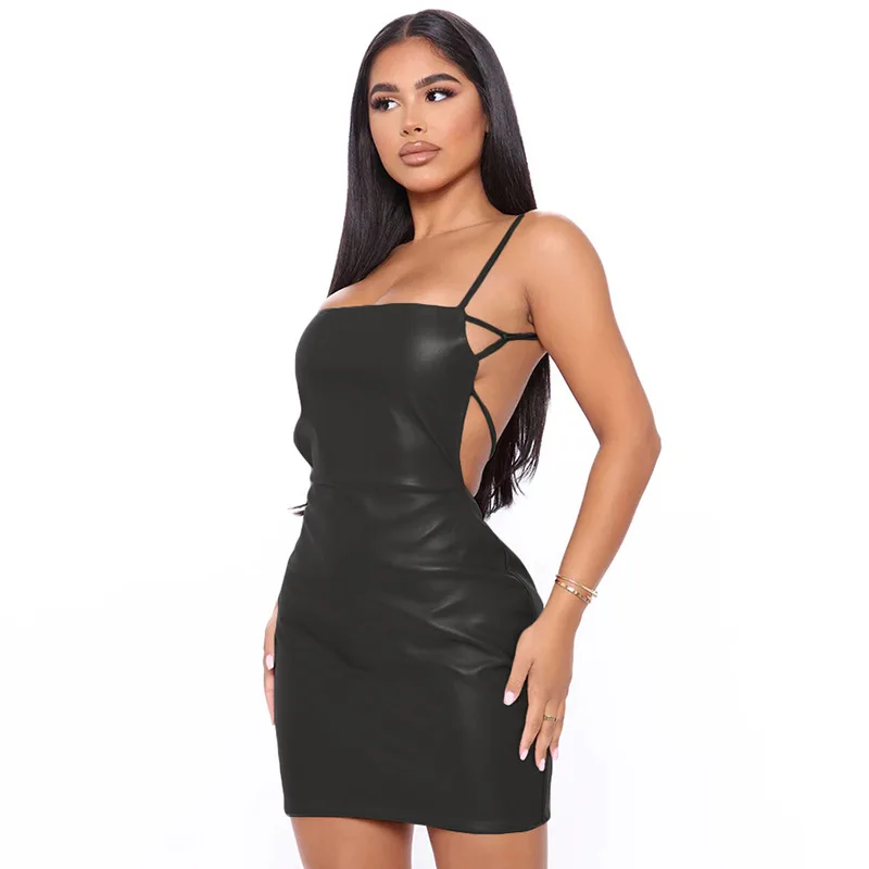 Hot Sale Summer Women's Sexy Bodycon Dress Solid Color Sleeveless Backless Off-shoulder PU Leather Dress
Hot Sale Summer Women's Sexy Bodycon Dress Solid Color Sleeveless Backless Off-shoulder PU Leather Dress