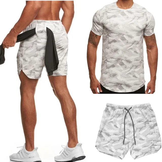 Wholesale custom men's short-sleeved summer shorts sets high waist camouflage sportswear jogger shorts set, Shown
Wholesale custom men's short-sleeved summer shorts sets high waist camouflage sportswear jogger shorts set, Shown