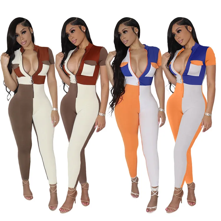 2022 Spring Ladies Bodycon Rompers Short Sleeve Patchwork Zipper Womens Clothing One Piece Jumpsuits
2022 Spring Ladies Bodycon Rompers Short Sleeve Patchwork Zipper Womens Clothing One Piece Jumpsuits