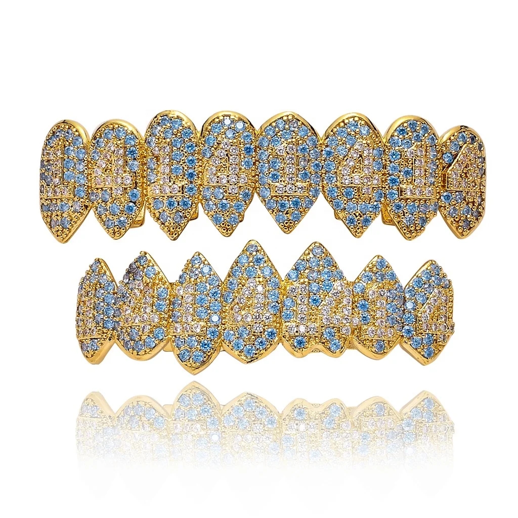 8 Teeth Ice Out Sapphire Grillz Hip Hop 14 Vampire Grills For Men Rapper Jewelry Wholesale, Gold+blue stone/silver+blue stone
8 Teeth Ice Out Sapphire Grillz Hip Hop 14 Vampire Grills For Men Rapper Jewelry Wholesale, Gold+blue stone/silver+blue stone