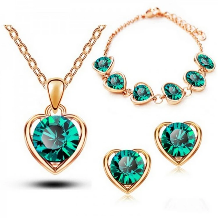 Simple heart necklace earrings bracelet three-piece element crystal fashion jewelry alloy diamond accessories, As the picture show
Simple heart necklace earrings bracelet three-piece element crystal fashion jewelry alloy diamond accessories, As the picture show
