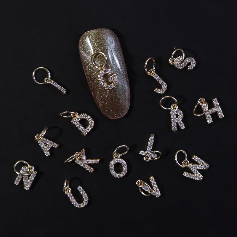Wholesale Good Quality Nail Art Jewelry Bling Gold Zircon Letters Nail Charms Dangle, Gold color
Wholesale Good Quality Nail Art Jewelry Bling Gold Zircon Letters Nail Charms Dangle, Gold color