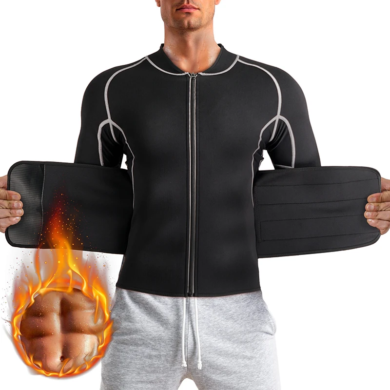 Men Long Sleeve Slim Jacket Neoprene Workout Hot Sweat Weight Loss Sauna Suits With Waist Trainer Belt
Men Long Sleeve Slim Jacket Neoprene Workout Hot Sweat Weight Loss Sauna Suits With Waist Trainer Belt