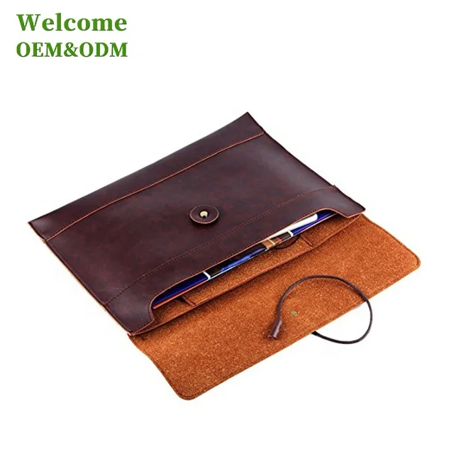 Custom large brown PU or genuine leather document men's bag