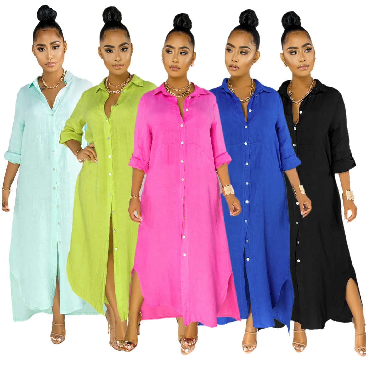 2021 R09167 - fashion casual solid turn down collar button loose half sleeve women t shirt dresses
2021 R09167 - fashion casual solid turn down collar button loose half sleeve women t shirt dresses