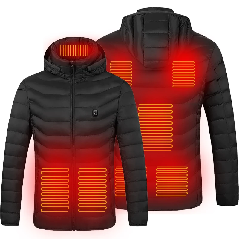 

2021 Windproof Insulated Battery heated Coat Detachable Hood Washable Long Sleeve Slim Fit Heated Outdoor Jacket Unisex, Blue/black/red