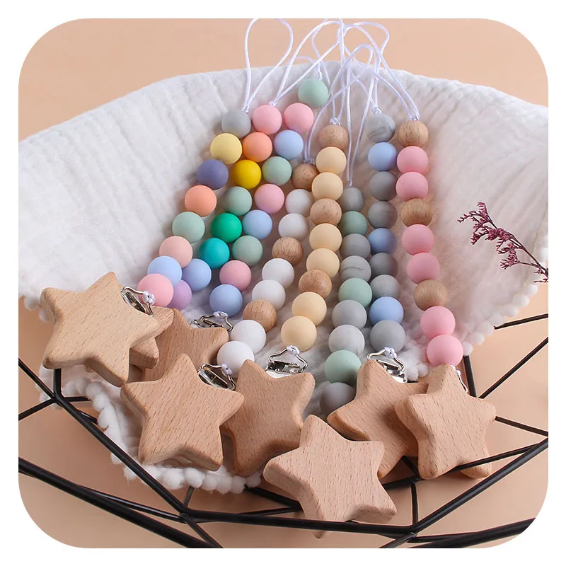Diy Food Grade Silicone Beads Baby Teething Pacifier Chain Beech Wood Star Baby Pacifier Clip
Diy Food Grade Silicone Beads Baby Teething Pacifier Chain Beech Wood Star Baby Pacifier Clip