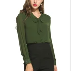2019 wholesale Women ladies Bow Tie Neck Long/Short Sleeve Casual Office Work Chiffon Blouse white Shirts tops