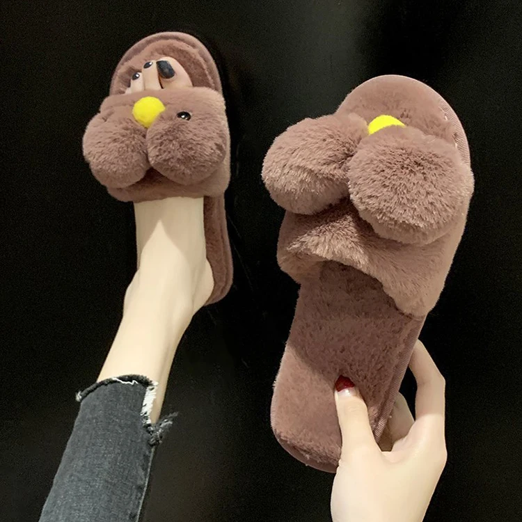 Cute winter home furry fuzzy flat plush animal slippers, Light brown, dark brown, white pink purple
Cute winter home furry fuzzy flat plush animal slippers, Light brown, dark brown, white pink purple