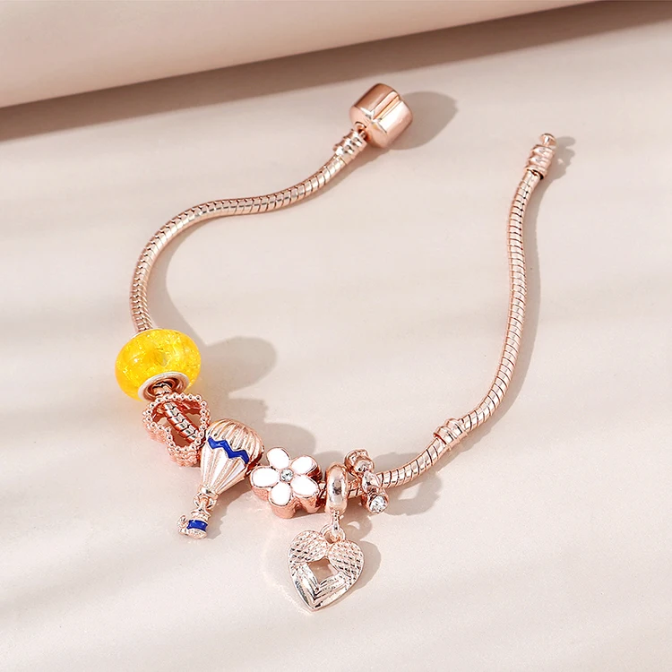 Luxury Best Selling Rose Gold Plated Crystal Heart Drop Charm Bracelet Oil Dropping Hot Air Balloon Flower Charm Bracelet, Picture color
Luxury Best Selling Rose Gold Plated Crystal Heart Drop Charm Bracelet Oil Dropping Hot Air Balloon Flower Charm Bracelet, Picture color