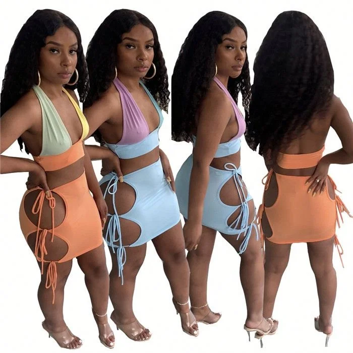 GE226-Hot Sellings 2021 Contrast Color Backless Bandage Hollow Out Skirt Set Two Piece Matching Sets, Photo shown
GE226-Hot Sellings 2021 Contrast Color Backless Bandage Hollow Out Skirt Set Two Piece Matching Sets, Photo shown