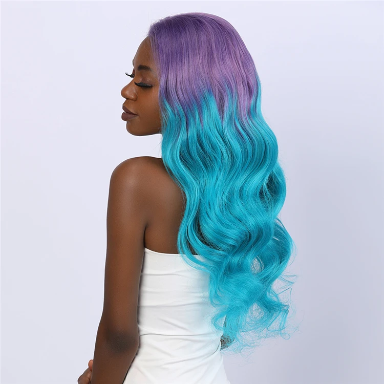 Purple Blue Brazilian Virgin Colorful Lace Wig Soft Ombre Long Wave Wig Human Lace Front Wig with Baby Hair for Women
Purple Blue Brazilian Virgin Colorful Lace Wig Soft Ombre Long Wave Wig Human Lace Front Wig with Baby Hair for Women