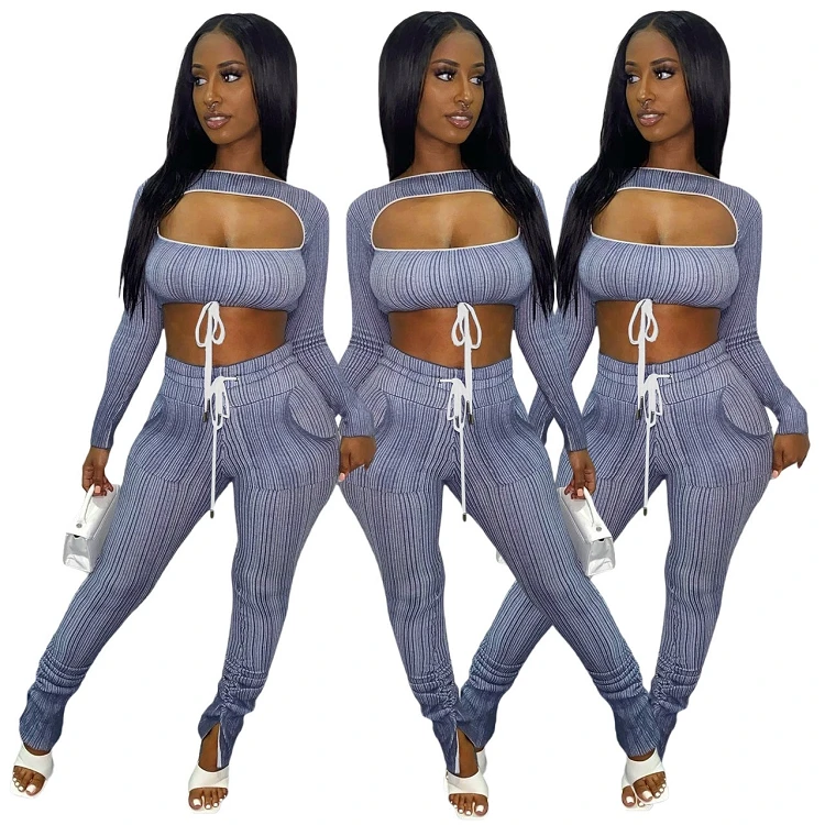2022 spring strip printed causal jogger work out long sleeve pockets pants two pieces set women
2022 spring strip printed causal jogger work out long sleeve pockets pants two pieces set women