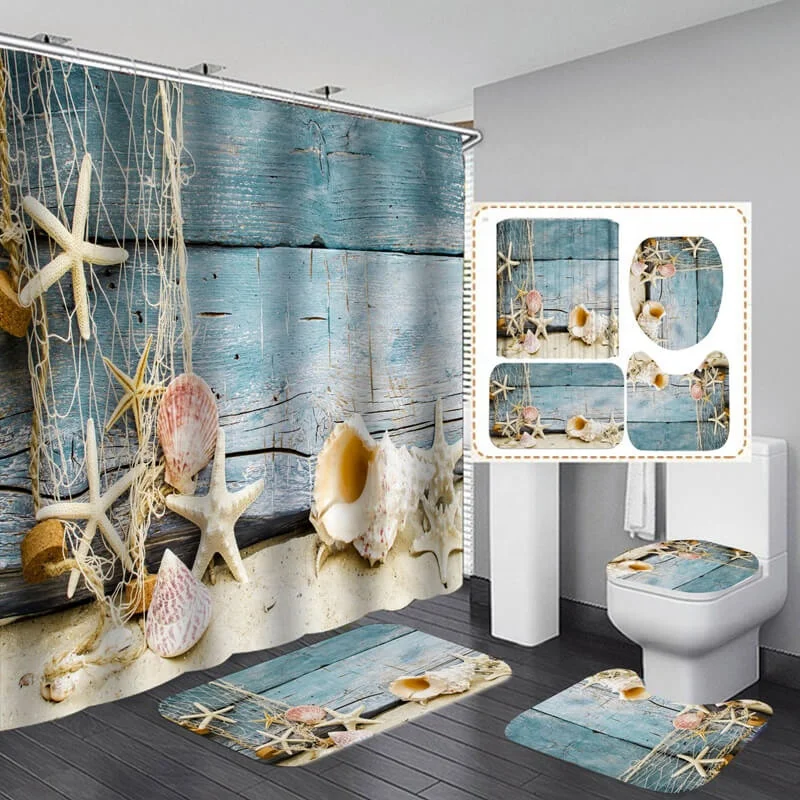 i@home modern sea beach shell printed funny wholesale shower curtains bath polyester and rugs set, Light blue
i@home modern sea beach shell printed funny wholesale shower curtains bath polyester and rugs set, Light blue