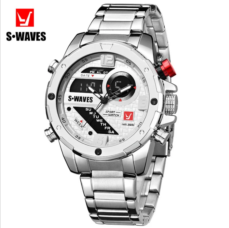 SWAVES men's stainless steel strap watch casual waterproof dual display movement electronic quartz watch, Colours
SWAVES men's stainless steel strap watch casual waterproof dual display movement electronic quartz watch, Colours