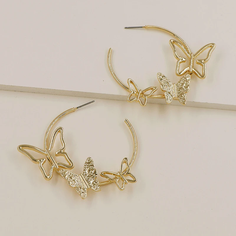 New Trendy Gold Plated Hoop Butterfly Earrings Hollow Butterfly C Hoop Earring For Girls
New Trendy Gold Plated Hoop Butterfly Earrings Hollow Butterfly C Hoop Earring For Girls