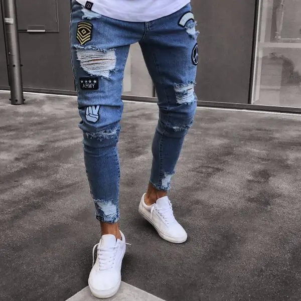 Wholesale Fashionable High Waisted Big Holes Ripped Skinny Denim Trousers Skinny Jeans Men Denim
Wholesale Fashionable High Waisted Big Holes Ripped Skinny Denim Trousers Skinny Jeans Men Denim