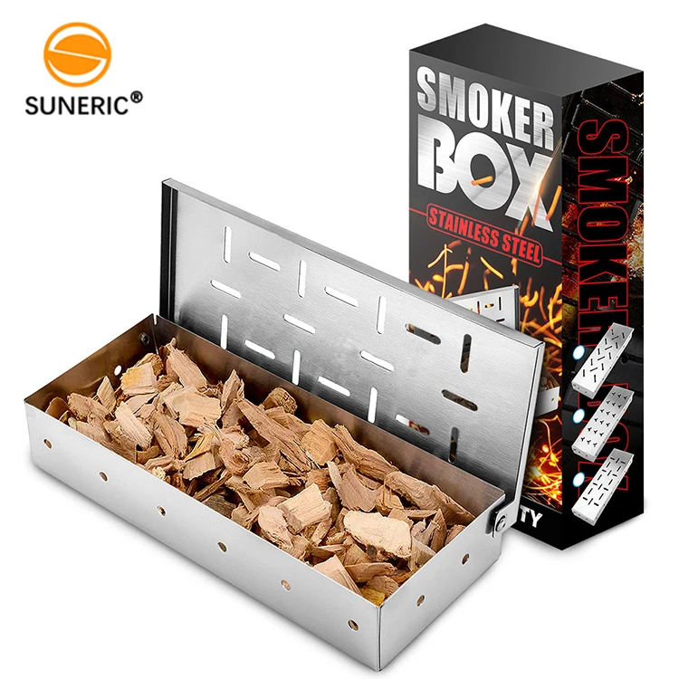 Heavy duty smoking box wood chip accessories stainless steel grill smoker box, Silver
Heavy duty smoking box wood chip accessories stainless steel grill smoker box, Silver