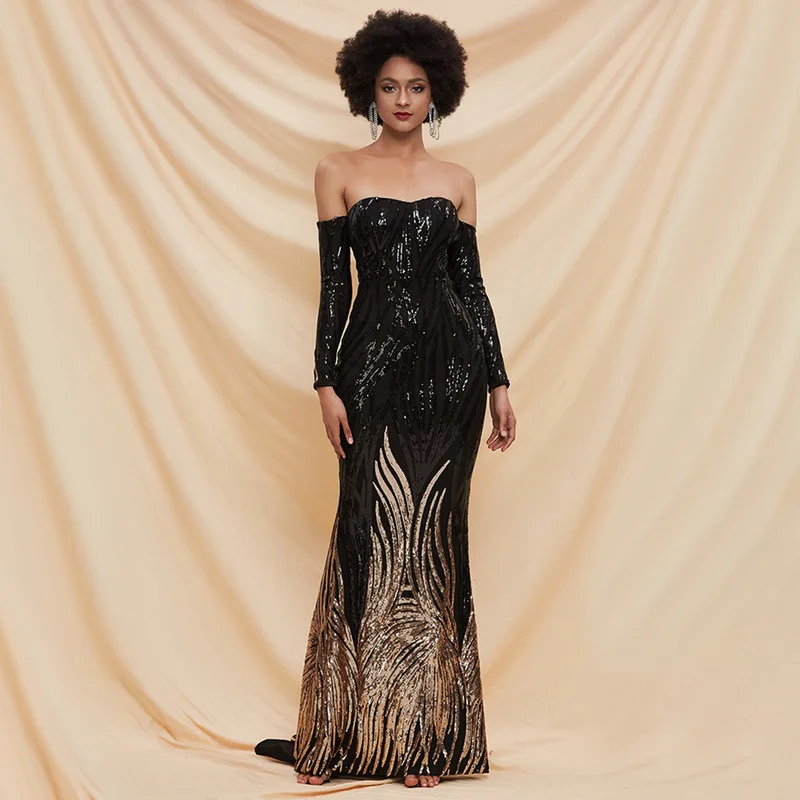 Superstar Style Black Women's Gowns For Party Wear Sequin Evening Dress Evening Dress Off Shoulder
Superstar Style Black Women's Gowns For Party Wear Sequin Evening Dress Evening Dress Off Shoulder