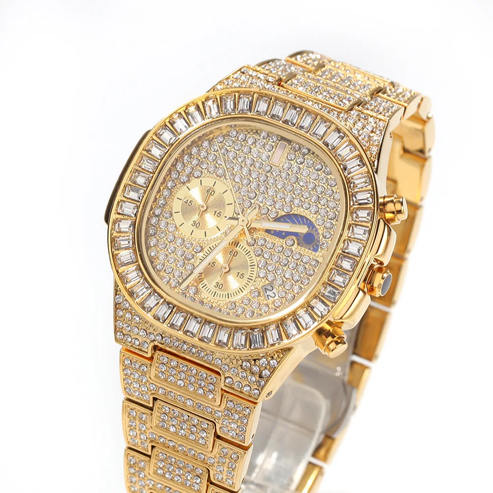 Man luxury Watch Gold Iced Out Full Diamond Square Wristwatches Double Dial Chronograph Waterproof Watches Mens 2020 New
Man luxury Watch Gold Iced Out Full Diamond Square Wristwatches Double Dial Chronograph Waterproof Watches Mens 2020 New