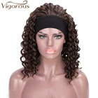 Vigorous Synthetic Curly Headband wigs 3/4 half wig Short Brown Color Hair Wigs with Headband for Black Women