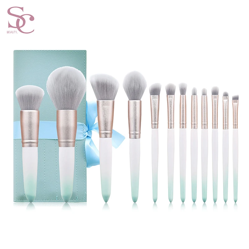 12pcs makeup brush set gradient makeup brush set wooden handle makeup brushes, White+green color
12pcs makeup brush set gradient makeup brush set wooden handle makeup brushes, White+green color