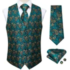 Vest Classic Design Peacock Blue Gold Paisley Silk Vest Tie Set For Men