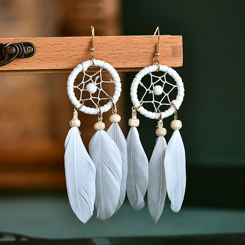 Fashion Colorful dream catcher long style feather wood bead fringe earrings dreamcathjewelry gift for women 
Fashion Colorful dream catcher long style feather wood bead fringe earrings dreamcathjewelry gift for women