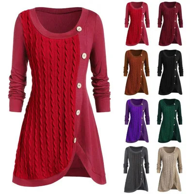 10% Off Autumn Winter Women Sweater O-Neck Long Sleeve Solid Button Patchwork Asymmetrical Tops Sweater Plus Size Tops Knitted
10% Off Autumn Winter Women Sweater O-Neck Long Sleeve Solid Button Patchwork Asymmetrical Tops Sweater Plus Size Tops Knitted