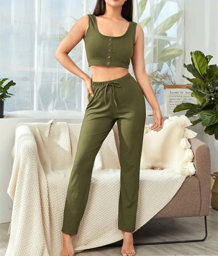 2022 Wholesale Summer Solid Color Sleeveless Rib Cotton Casual Crop Top Two Piece Pants Set for Women
2022 Wholesale Summer Solid Color Sleeveless Rib Cotton Casual Crop Top Two Piece Pants Set for Women