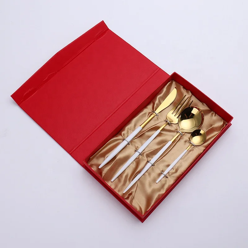 Hotel Restaurant Wedding Gold Plated Cutlery Flatware Set Stainless Steel Cutlery Box 4pcs, Gold/silver, with colorful handle
Hotel Restaurant Wedding Gold Plated Cutlery Flatware Set Stainless Steel Cutlery Box 4pcs, Gold/silver, with colorful handle