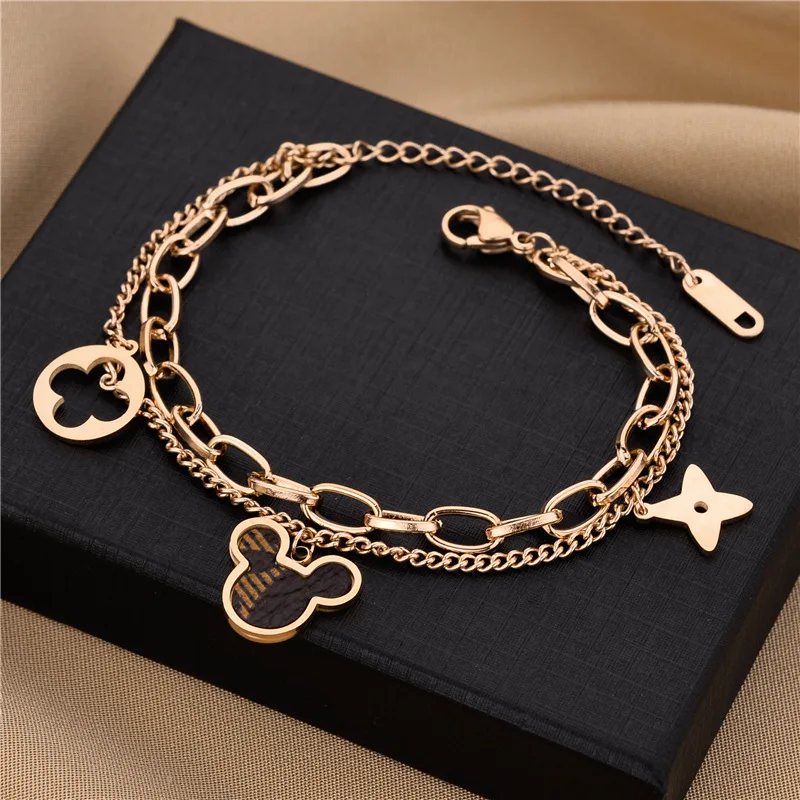 Mouse head pendant double chain bracelet charm rose gold bracelets & bangles women stainless steel bracelet custom
Mouse head pendant double chain bracelet charm rose gold bracelets & bangles women stainless steel bracelet custom